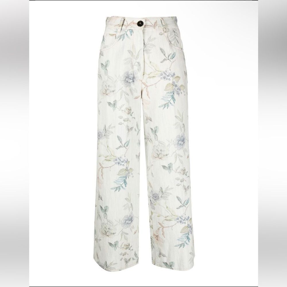 Forte Forte Floral print wide leg jeans watercolor floral denim pants $515 00
